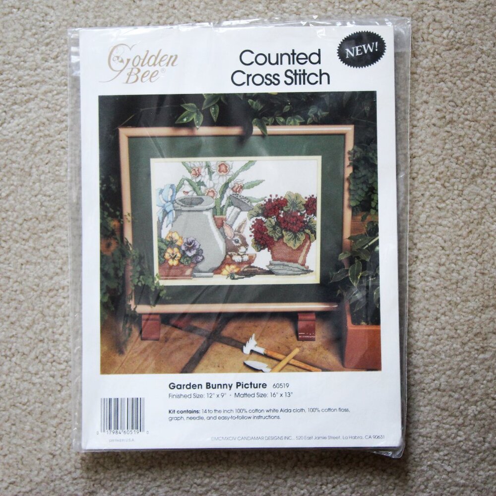 Golden Bee Garden Bunny Counted Cross Stitch Kit